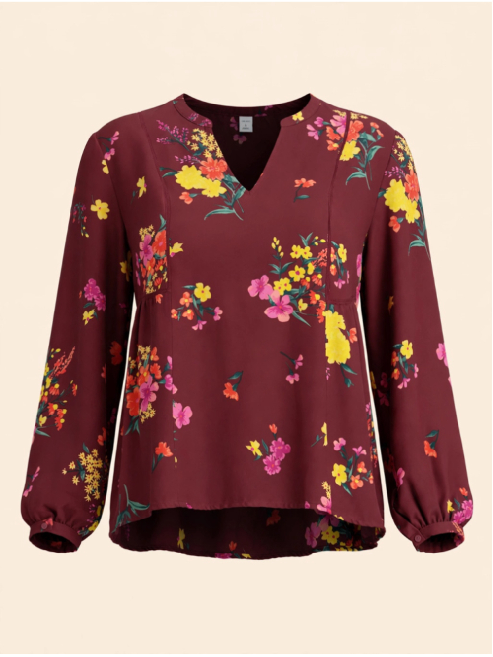 Women's Old Navy Floral Blouse Burgundy Yellow Size Xl
